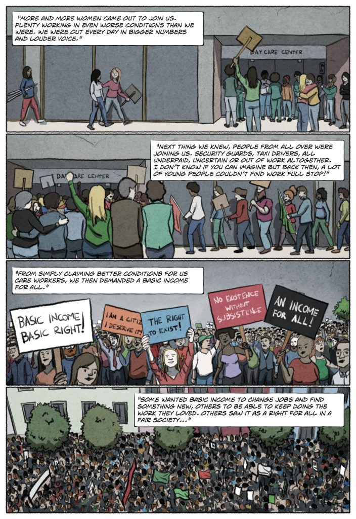 Page 4 of Unconditional Freedom 2049 comic on European basic income.