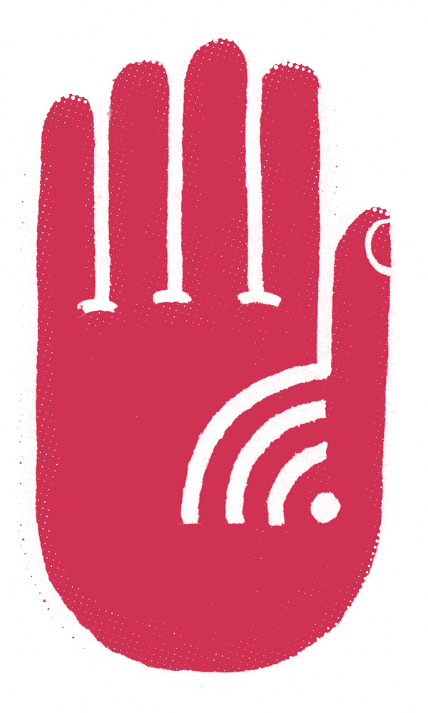 Illustration of a hand making a stop sign with a wifi symbol in the palm